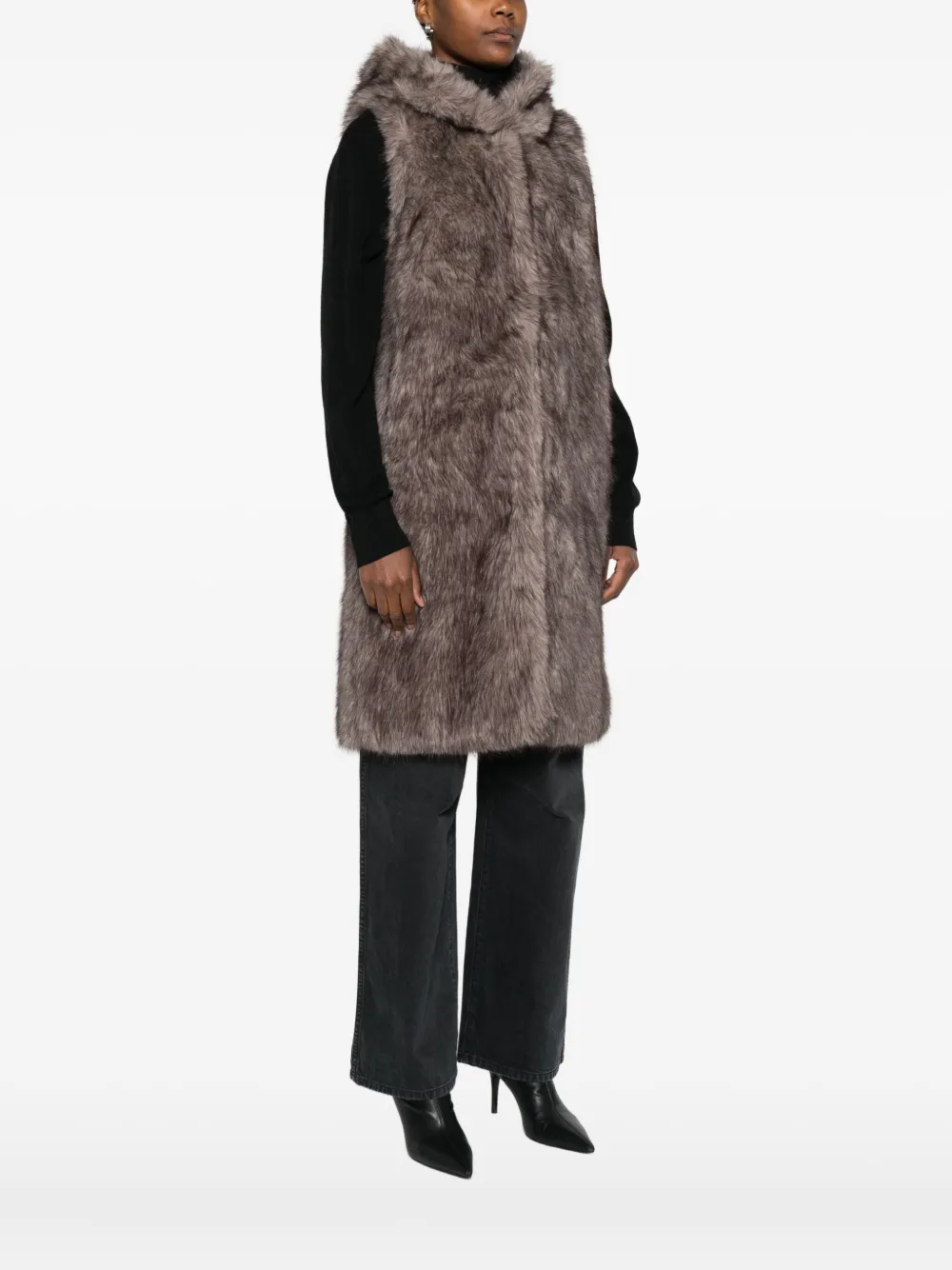 Betta Corradi Hooded Faux-fur Vest In Gray
