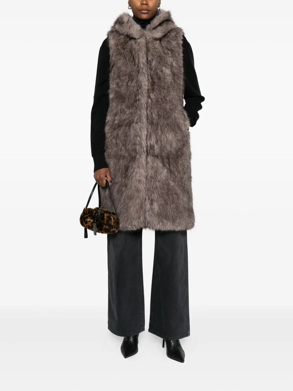 Betta Corradi Hooded Faux-fur Vest In Gray