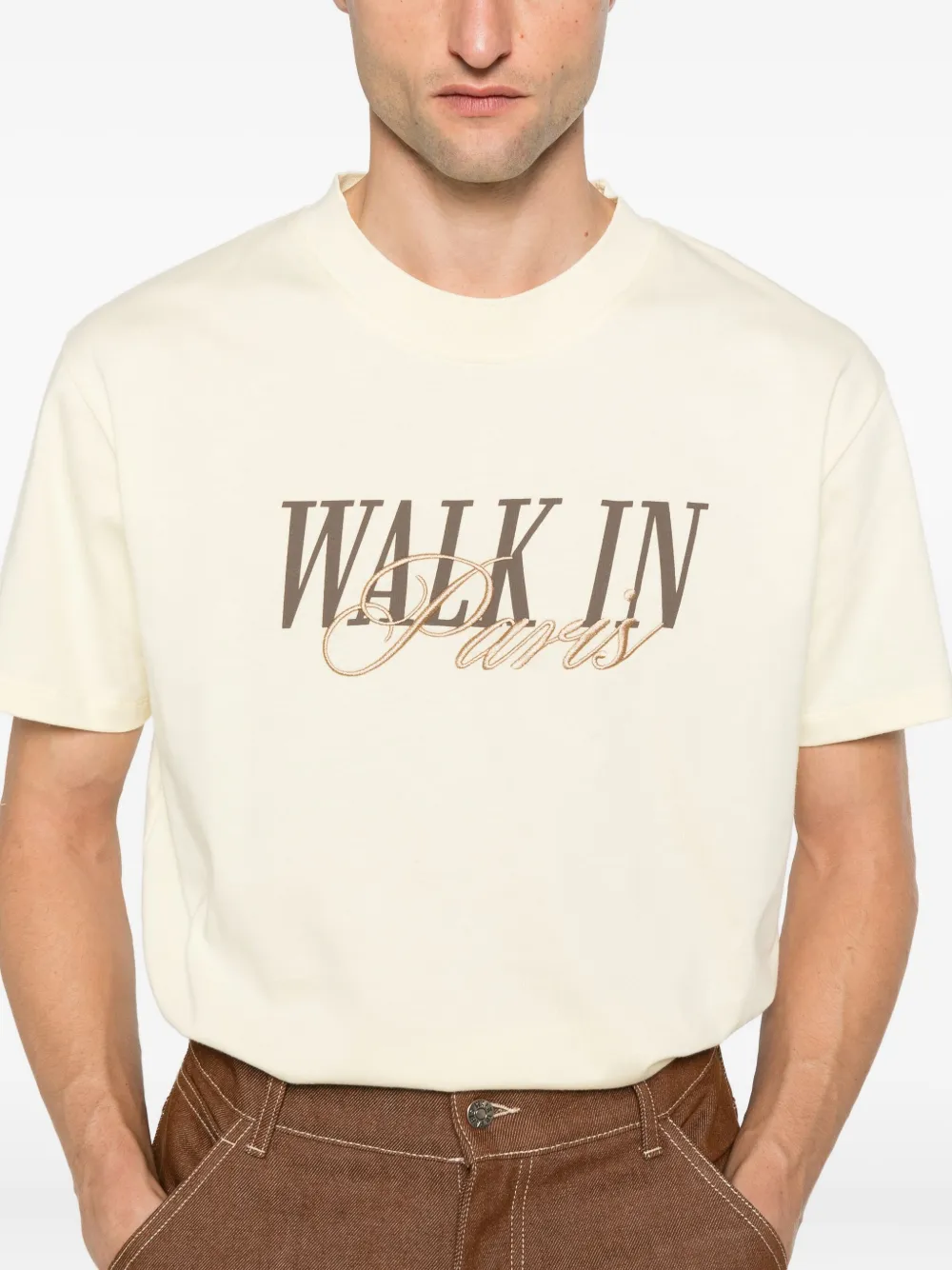 Walk In Paris Logo-embroidered T-shirt In Neutral
