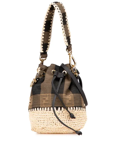 Fendi Pre-Owned bolsa satchel Zucca Pequin Jaquard and Straw Mon Tresor Bucket Bag 2010-2025