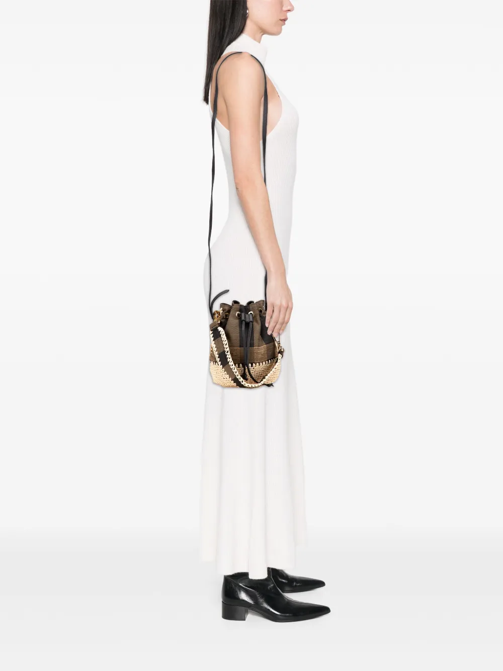 Fendi Pre-Owned 2010-2025 Zucca Pequin Jaquard and Straw Mon Tresor Bucket Bag satchel | Pre-Owned | Image 2