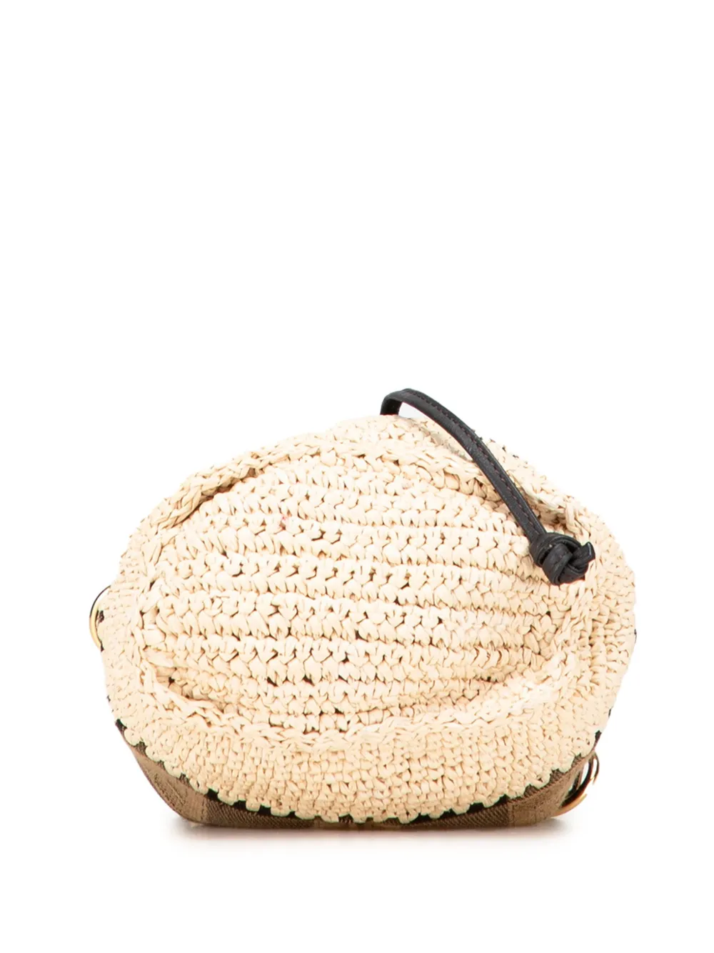 Pre-owned Fendi 2010-2025 Zucca Pequin Jaquard And Straw Mon Tresor Bucket Bag Satchel In Brown