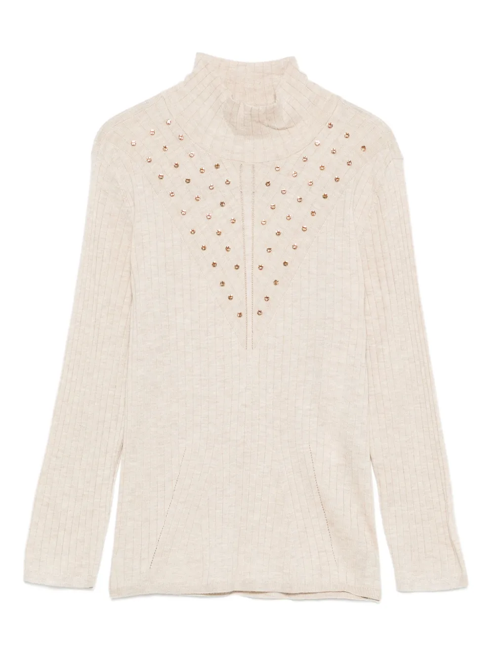 Twinset Crystal-embellished Roll-neck Top In Neutral