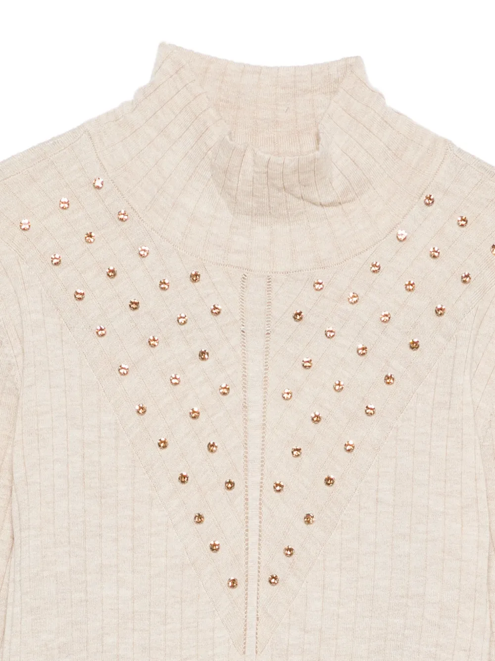 Twinset Crystal-embellished Roll-neck Top In Neutral