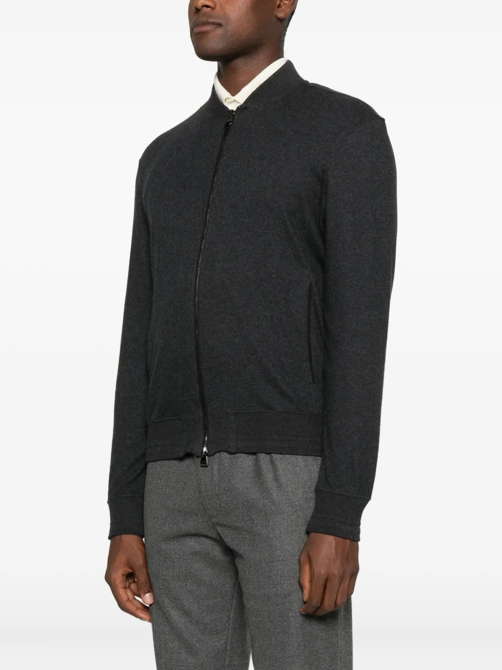 Canali Zip Cotton Jacket In Gray
