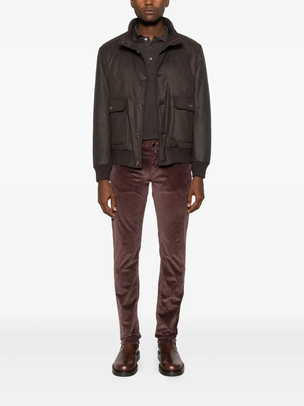 Canali Poloshirt met knopenbies - Bruin