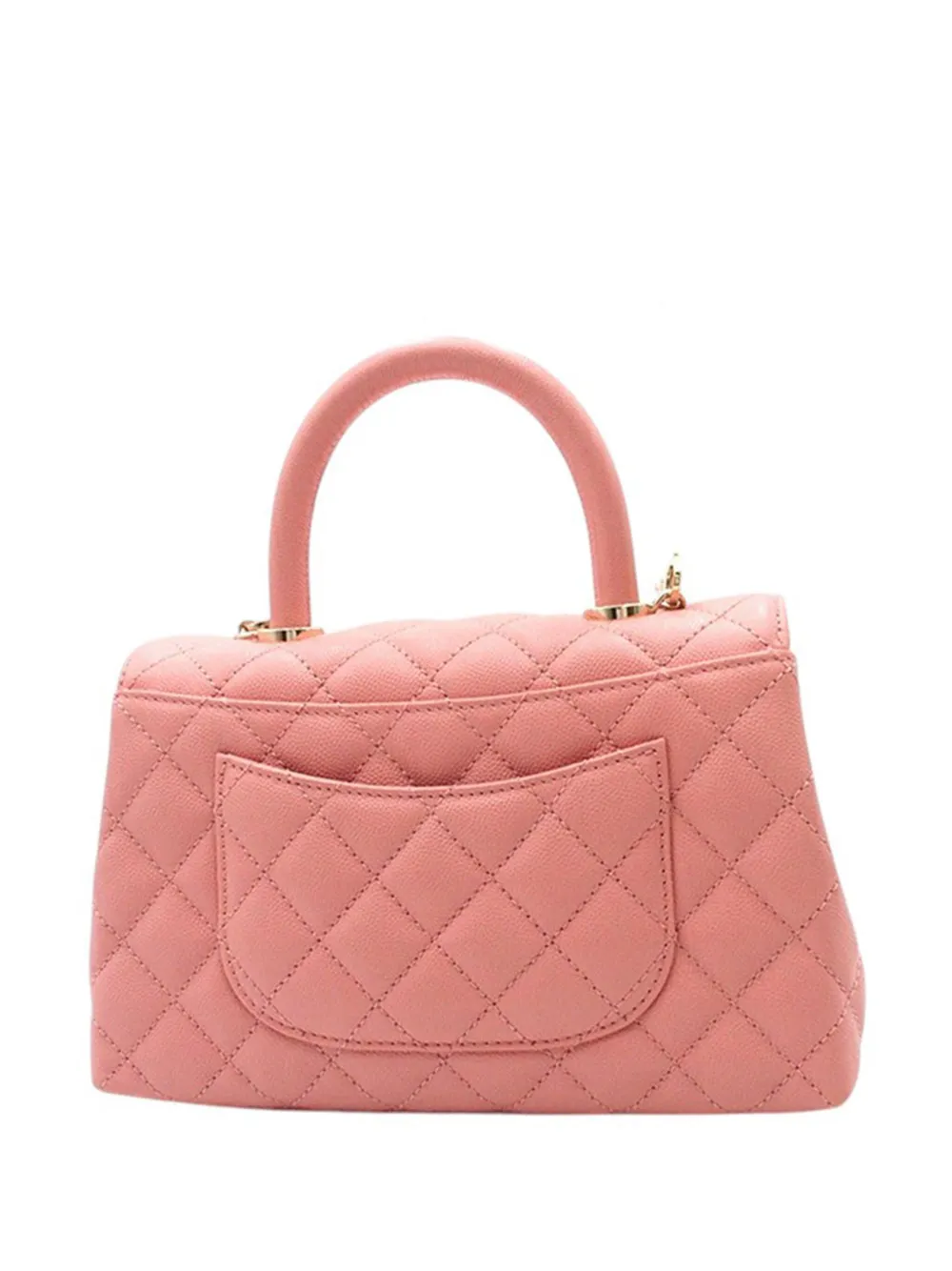 Pre-owned Chanel 2021-2025 Mini Caviar Coco Top Handle Bag Satchel In Pink