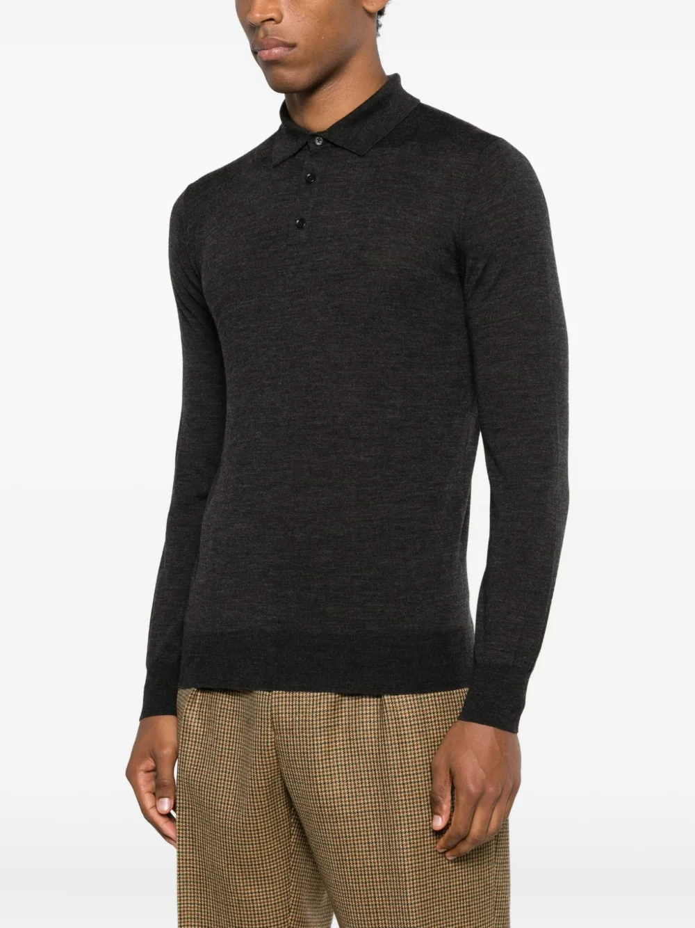 Kangra Cashmere Long Sleeve Polo Shirt In Gray