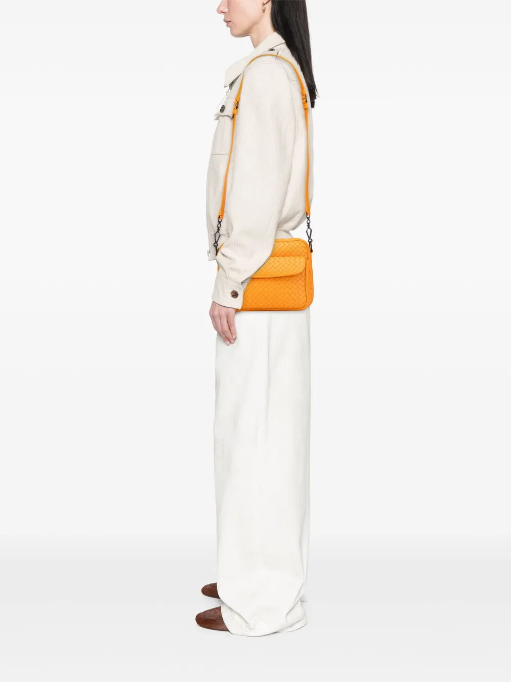Pre-owned Bottega Veneta 2012-2025 Nappa Intrecciato Front Pocket Messenger Bag Crossbody Bag In Yellow