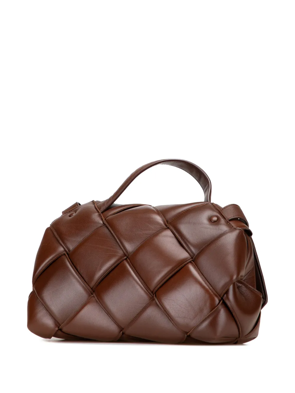 Pre-owned Bottega Veneta 2012-2025 Nappa Maxi Intrecciato Padded Top Handle Bag Satchel In Brown