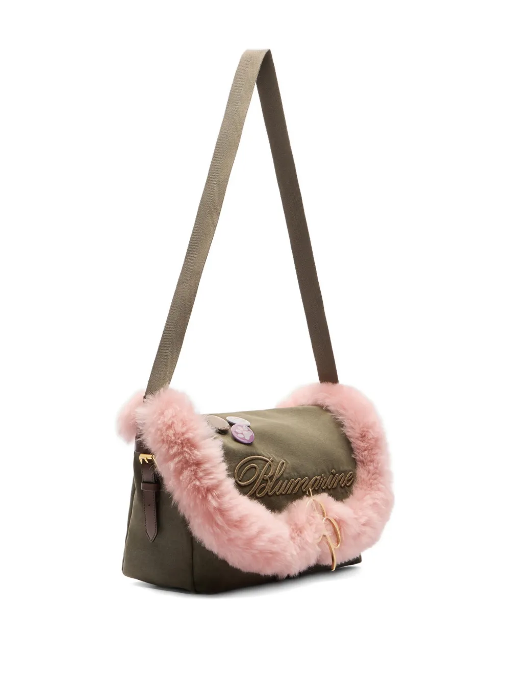 Blumarine Faux Fur-trim Embroidered Shoulder Bag In Pink