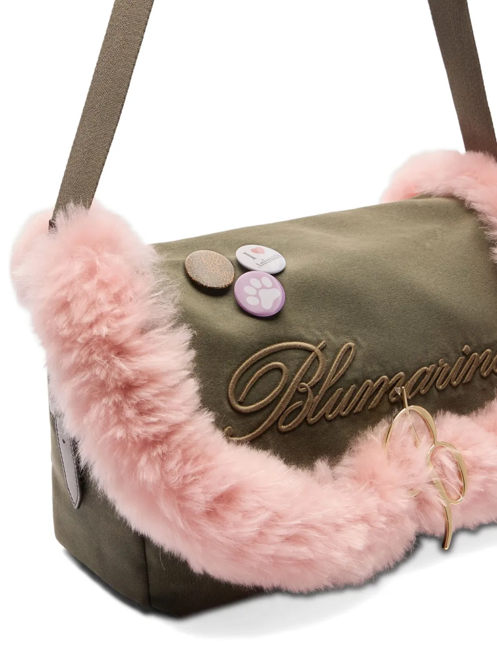 Blumarine Faux Fur-trim Embroidered Shoulder Bag In Pink