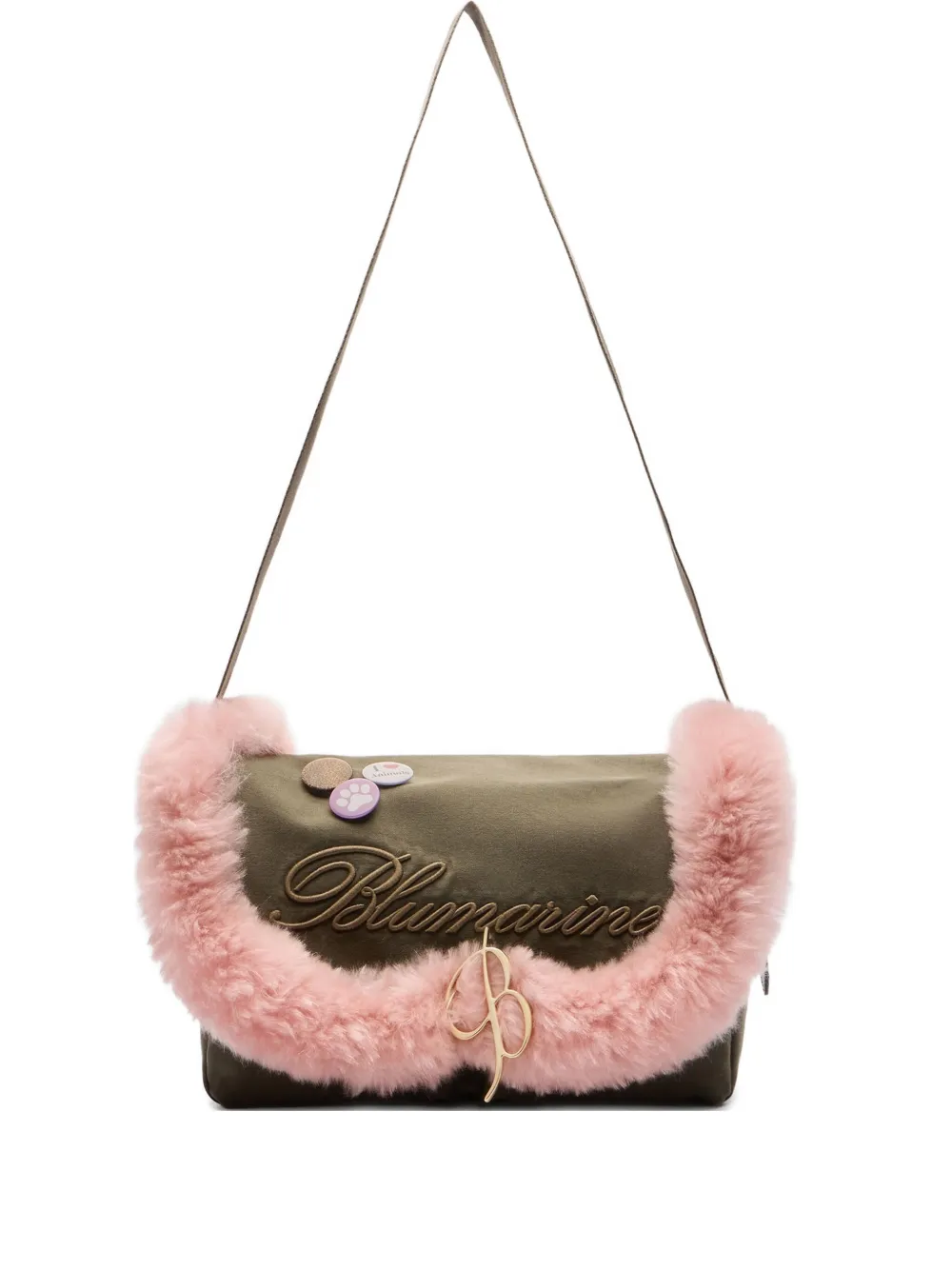 Blumarine Faux Fur-trim Embroidered Shoulder Bag In Pink