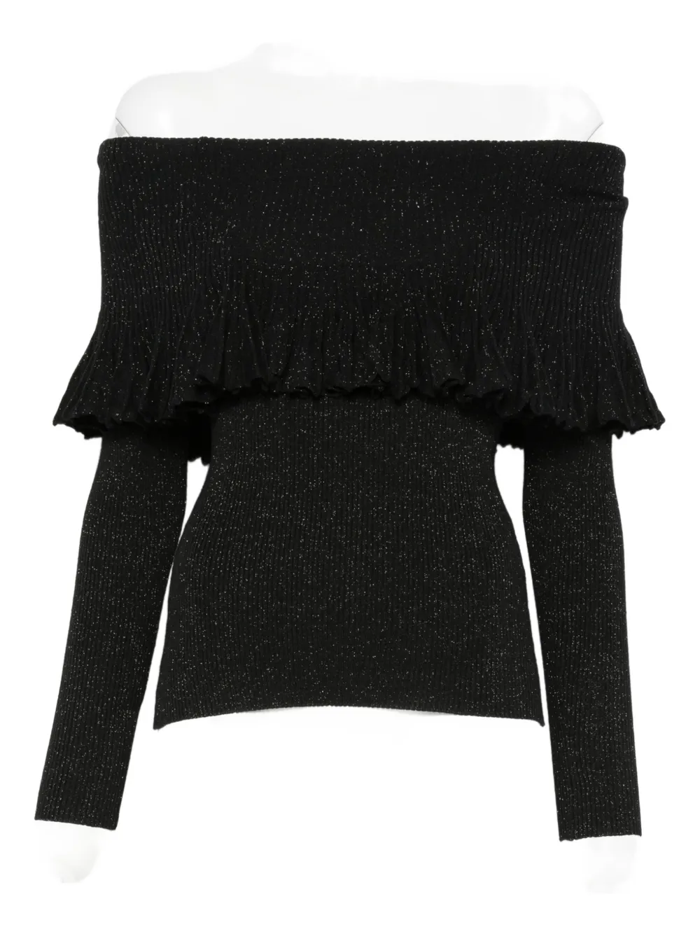 Twinset Ruffled Off-shoulder Sweater In Black
