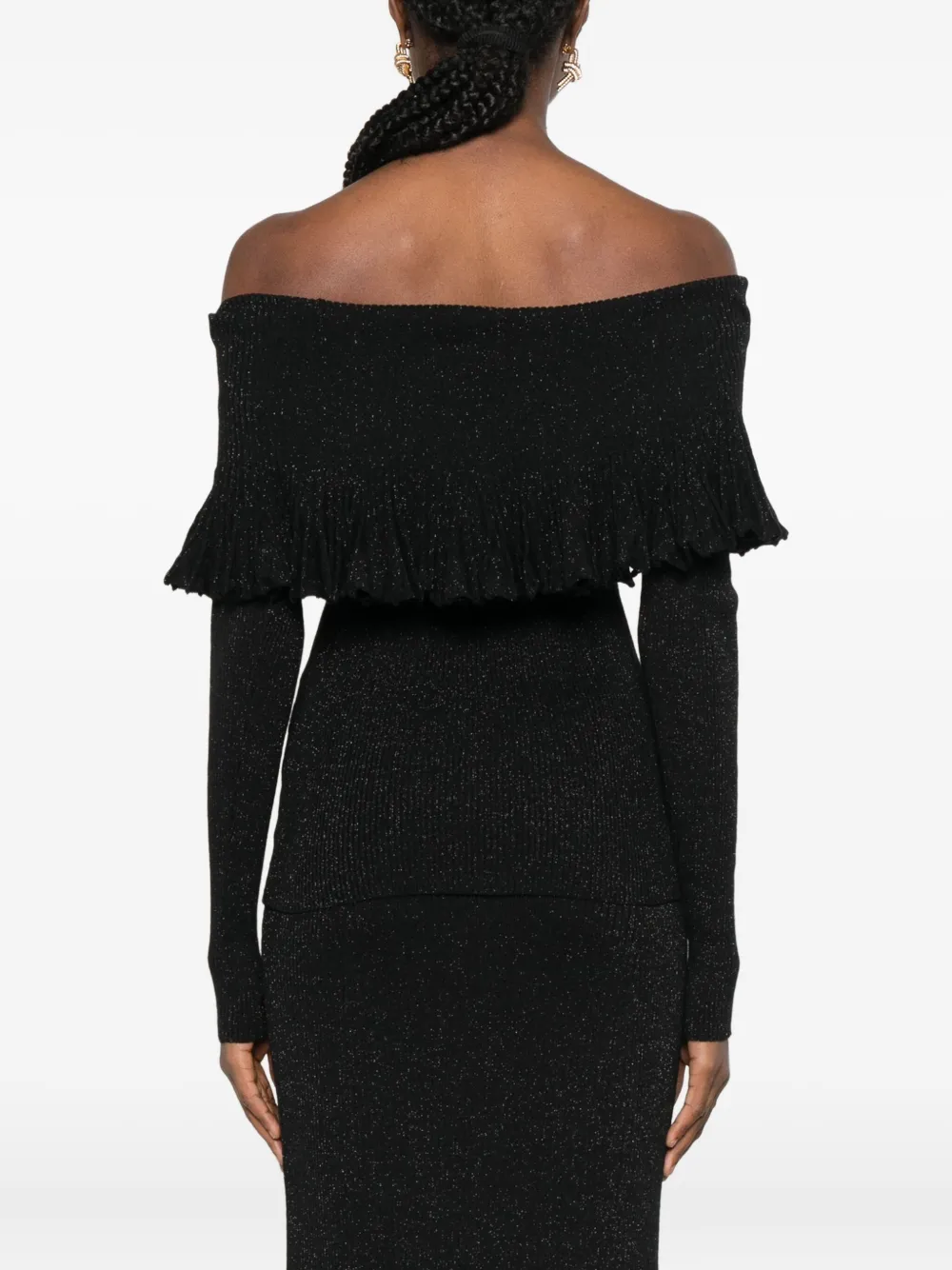 Twinset Ruffled Off-shoulder Sweater In Black