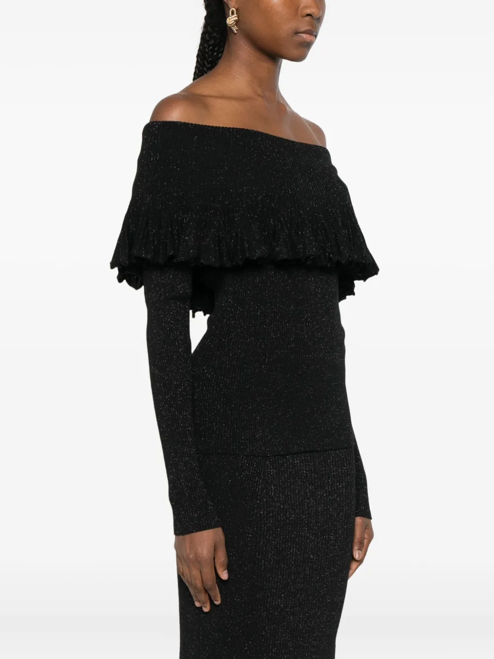 Twinset Ruffled Off-shoulder Sweater In Black