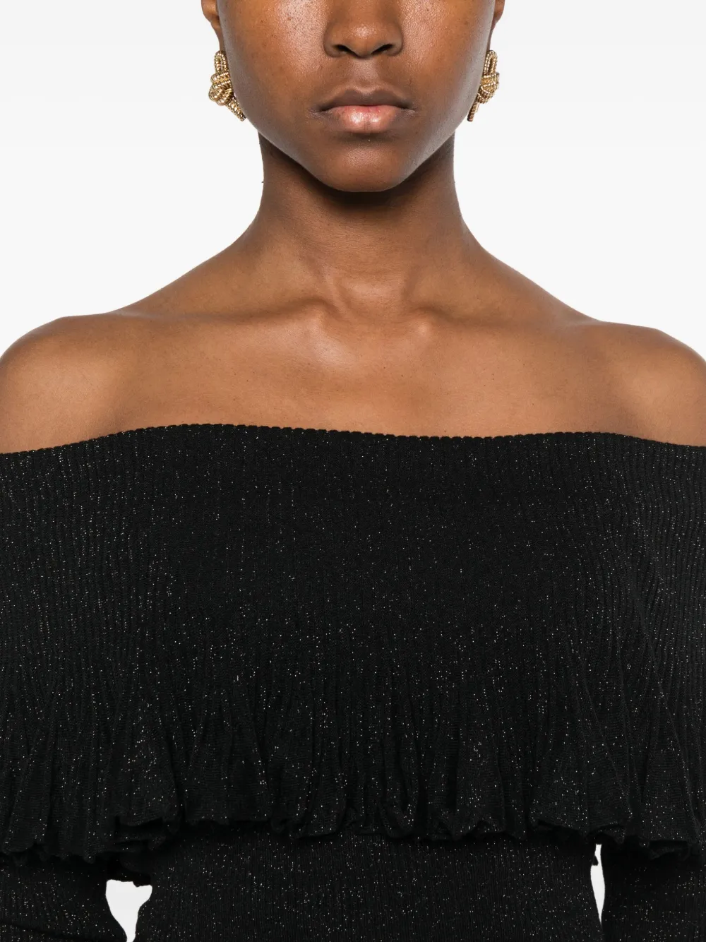 Twinset Ruffled Off-shoulder Sweater In Black