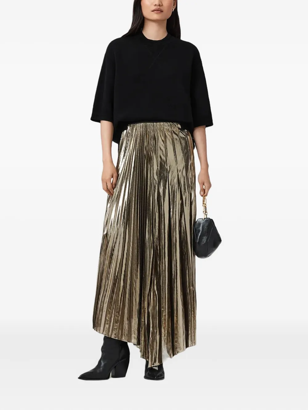 AllSaints Jax midi-rok met plooien - Goud