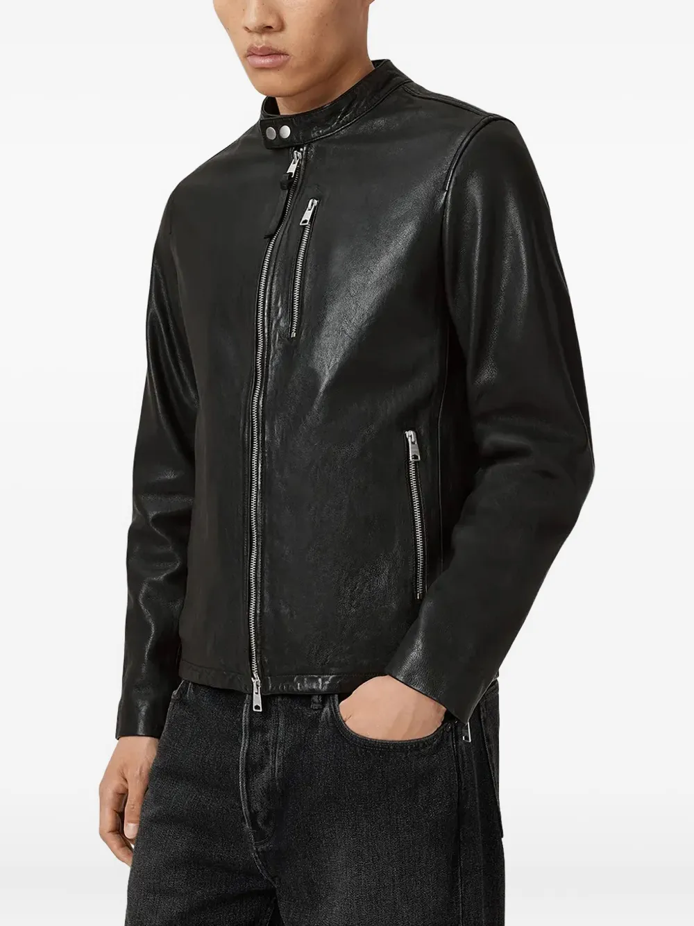 AllSaints Ashton leren jack Zwart