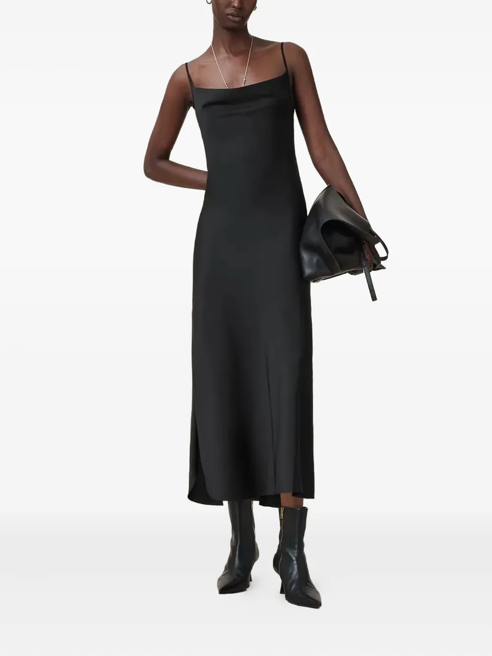 AllSaints Hadley midi-jurk met zijsplit - Zwart