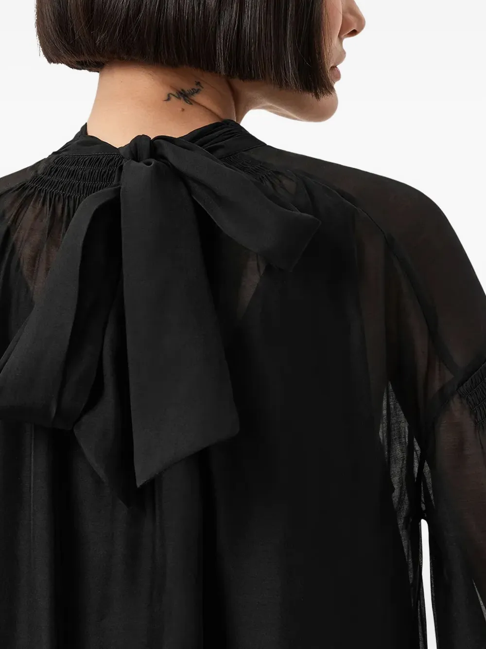 Allsaints Pearl Tie-neck Long-sleeve Mini Dress In Black