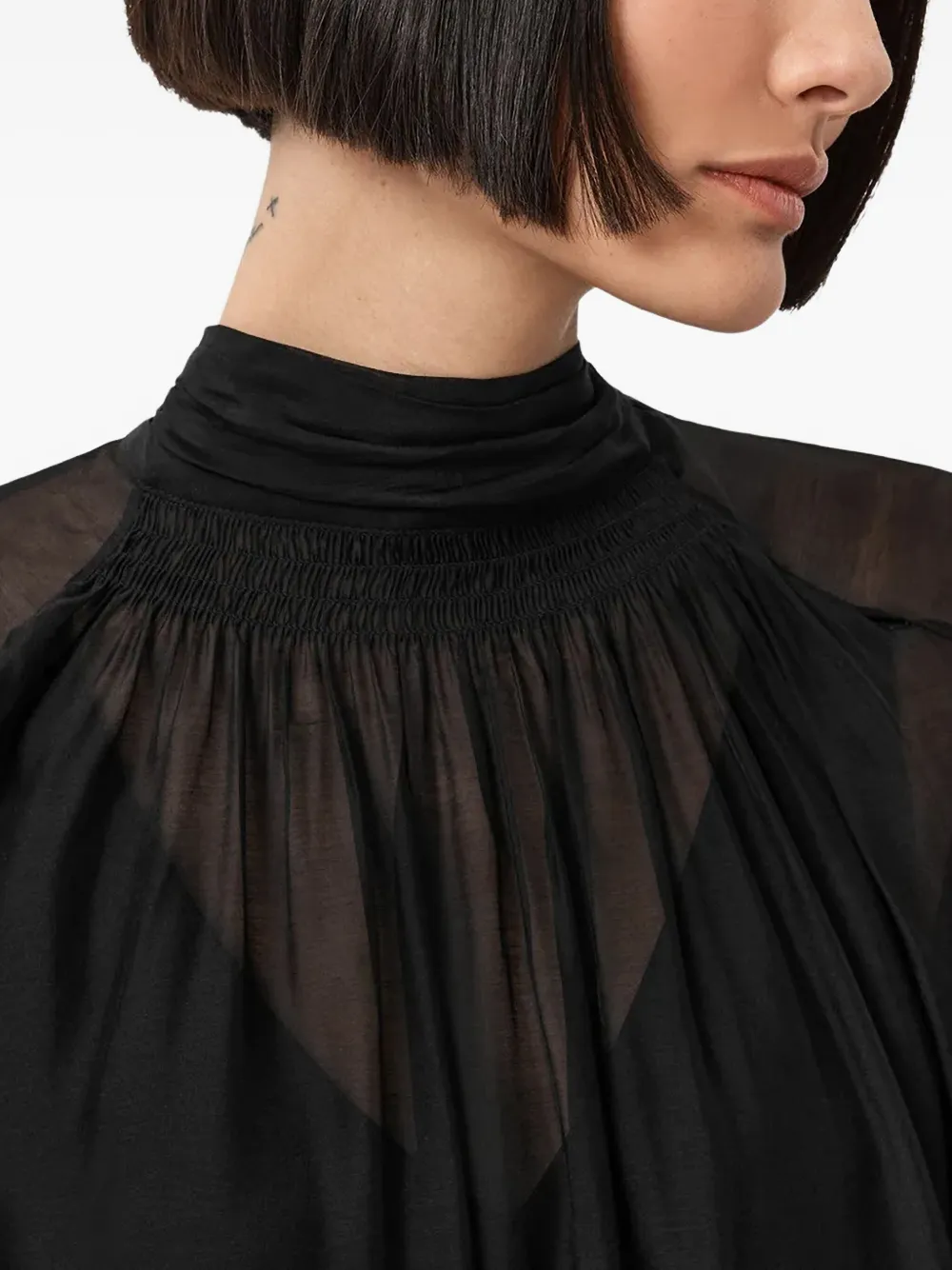 Allsaints Pearl Tie-neck Long-sleeve Mini Dress In Black