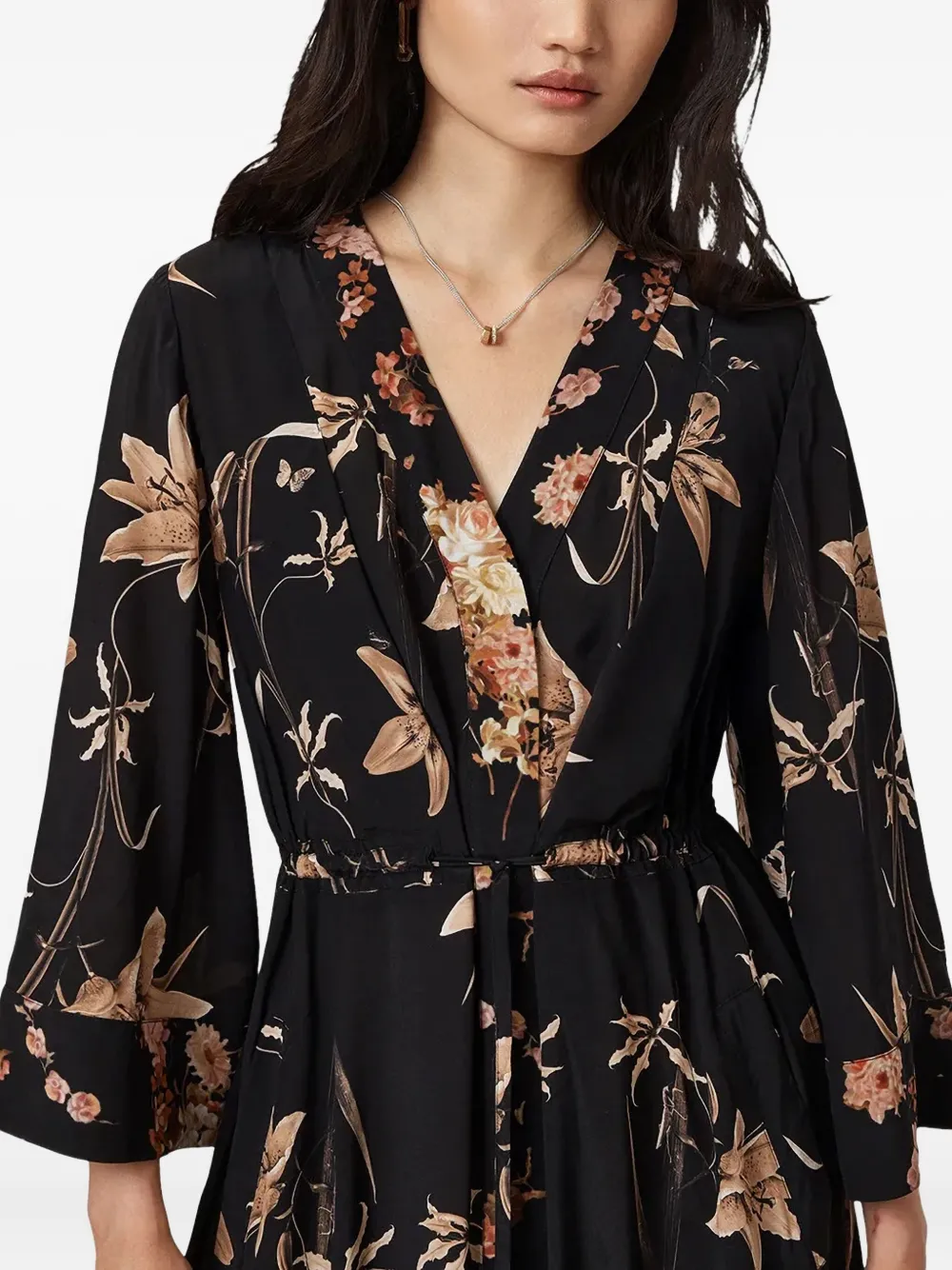 AllSaints Diana midi-jurk met bloemenprint Zwart