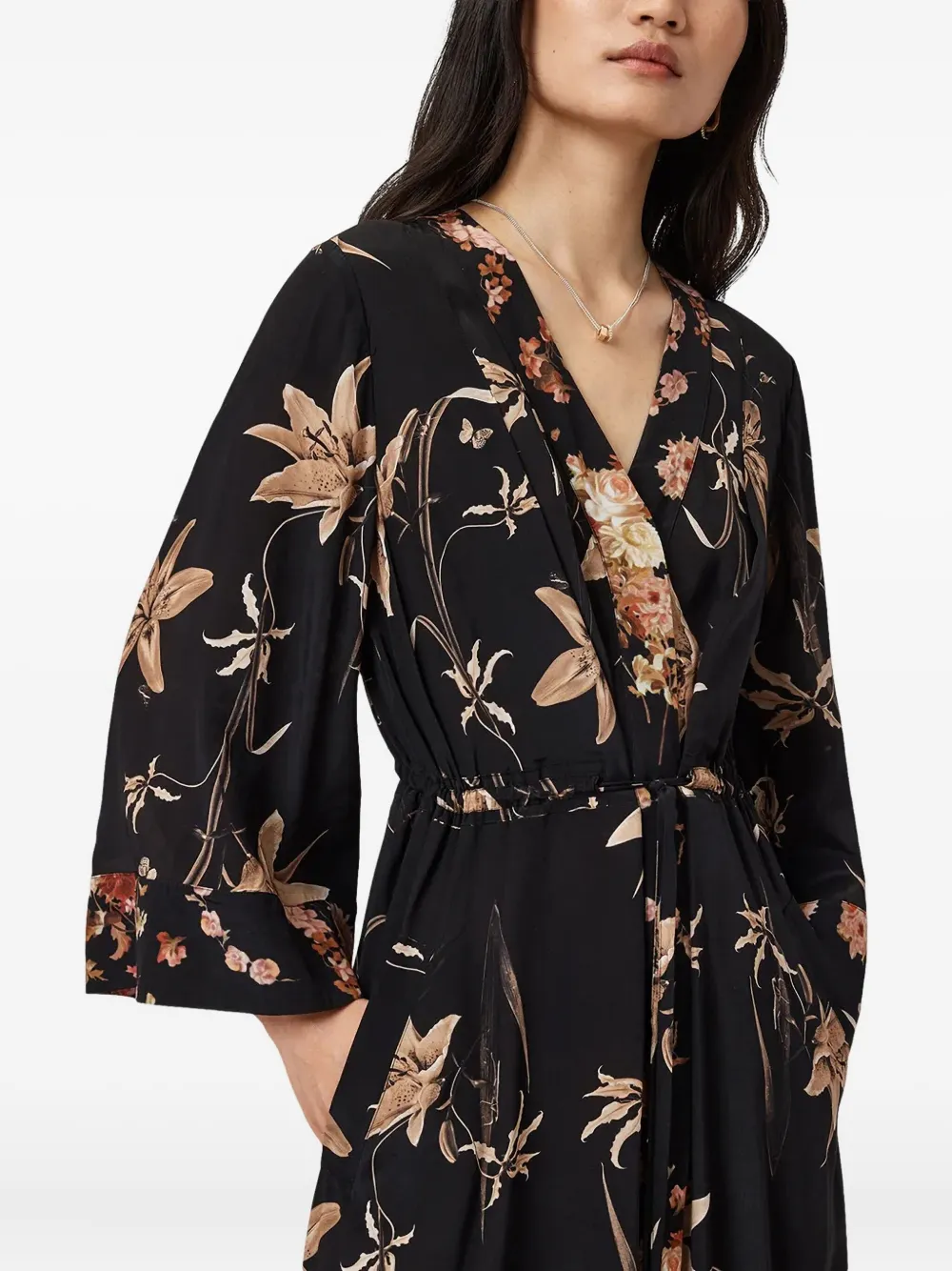 AllSaints Diana floral-pattern midi dress - Nero