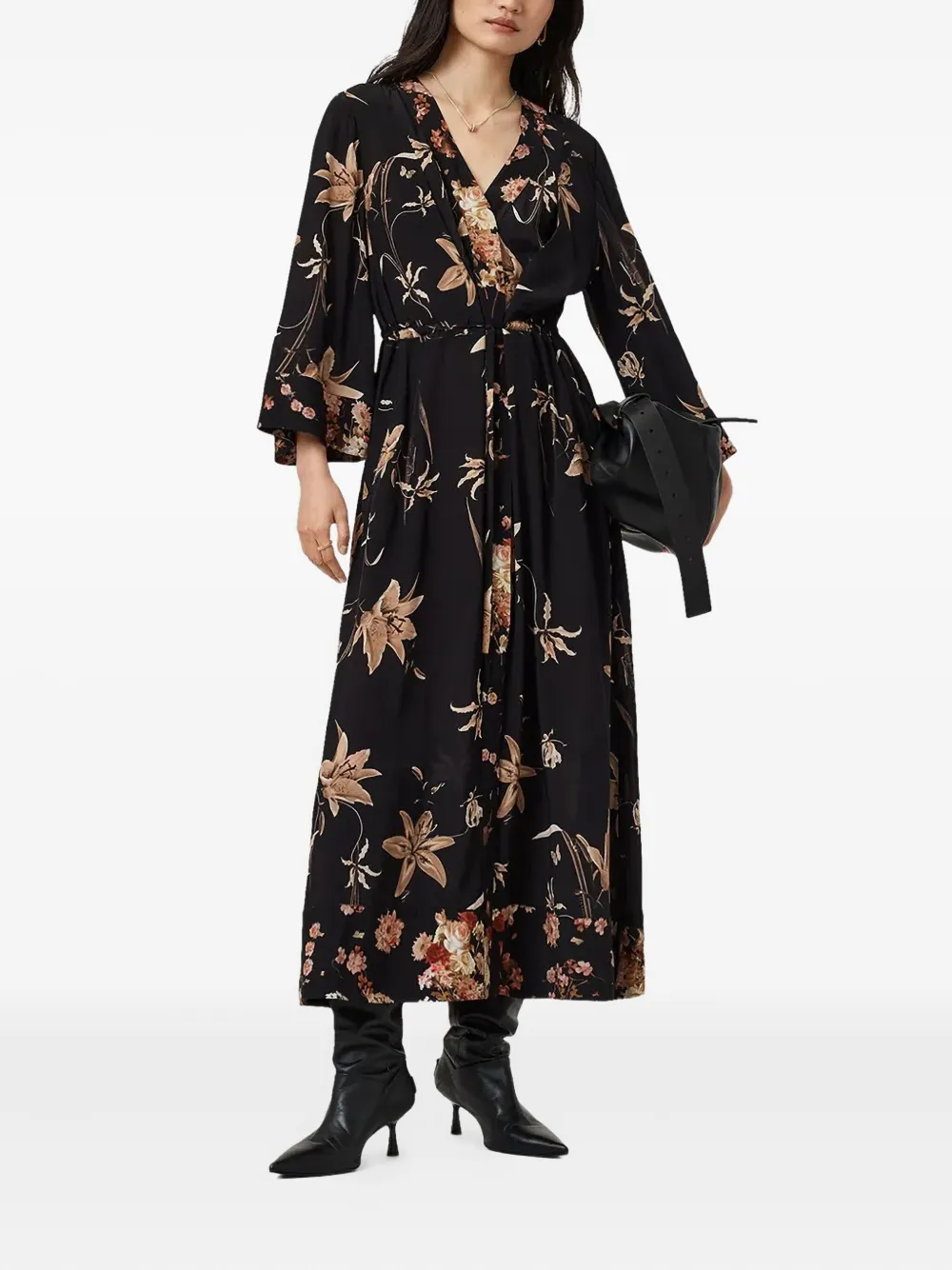 AllSaints Diana midi-jurk met bloemenprint Zwart
