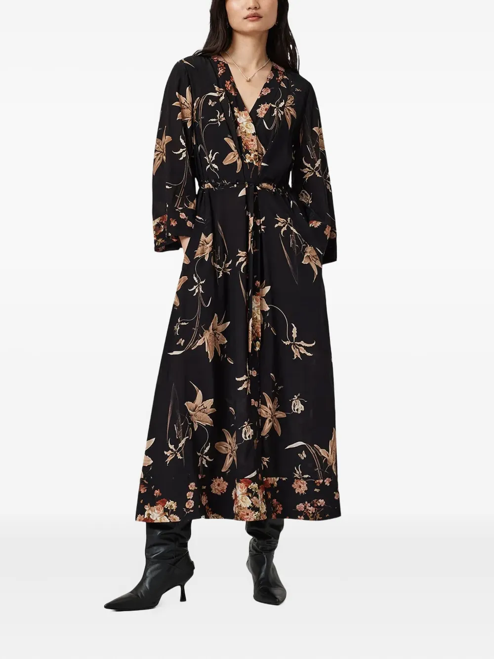 AllSaints Diana midi-jurk met bloemenprint - Zwart