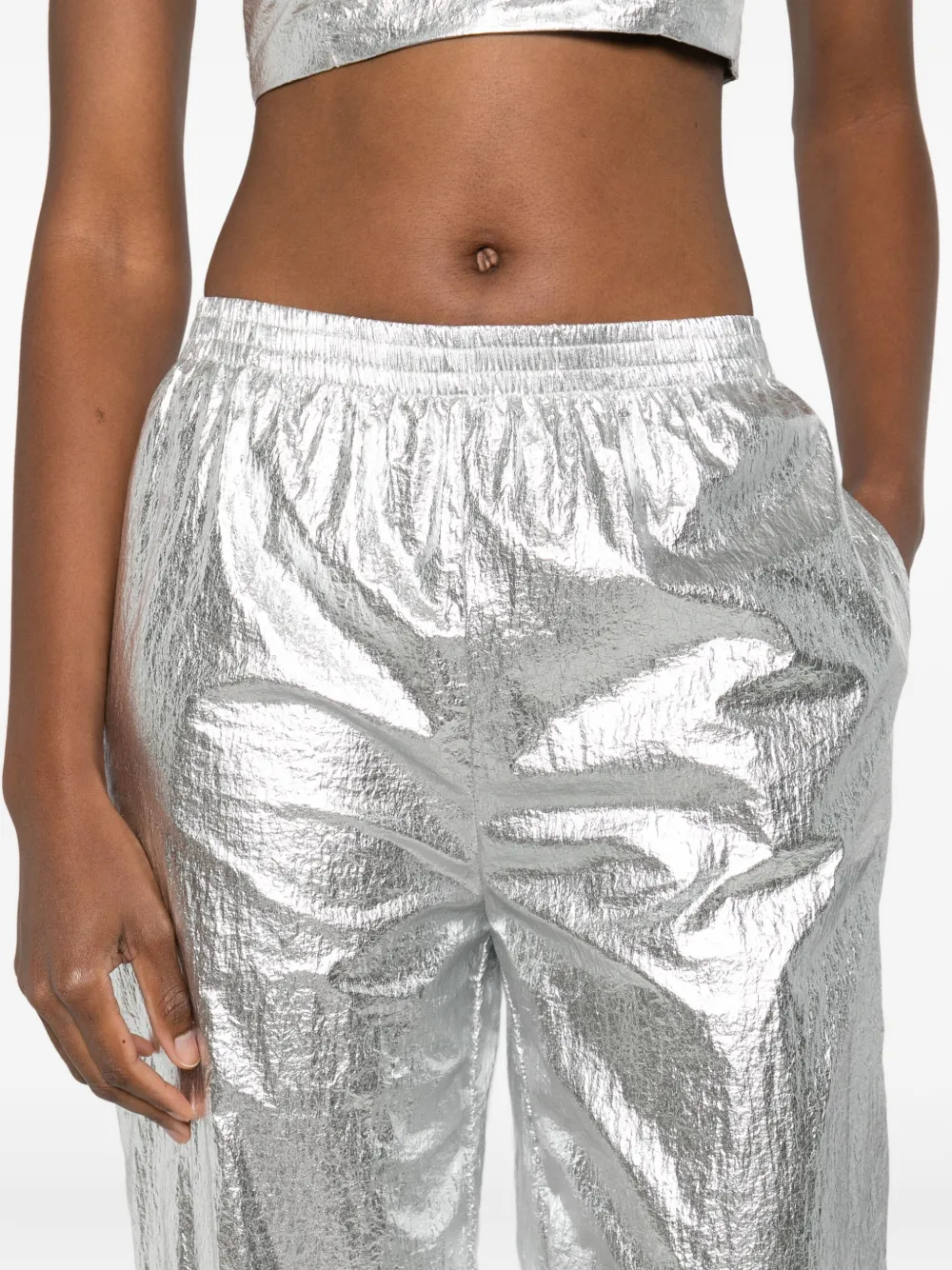 Medeea Metallic-effect Trousers In Gray