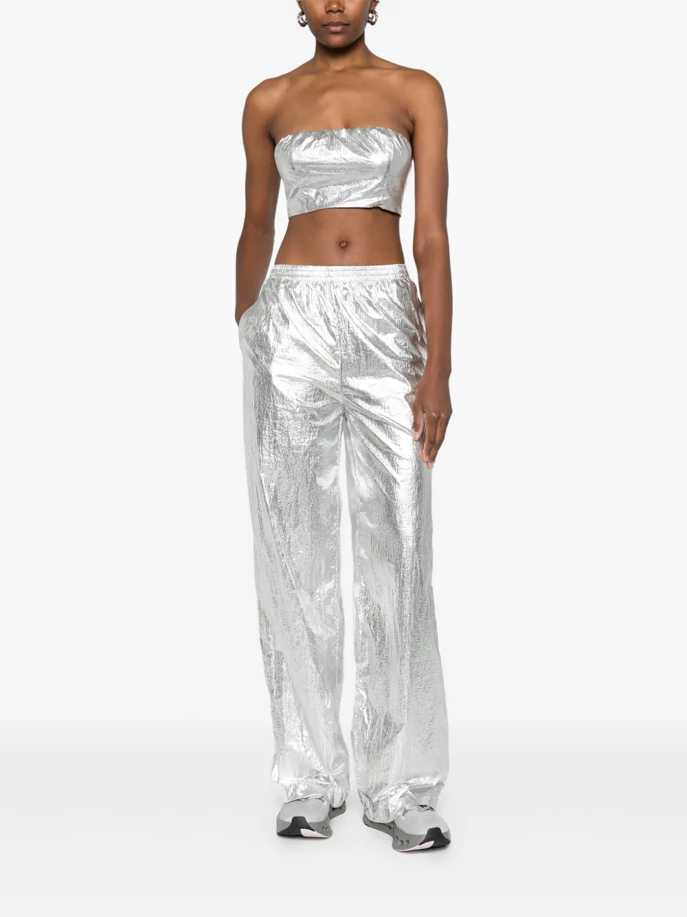 Medeea Metallic-effect Trousers In Gray