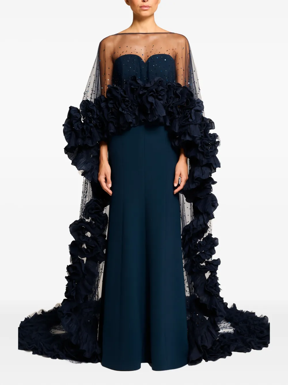 Jenny Packham Ruffle-detailed Maxi Dress In Blue