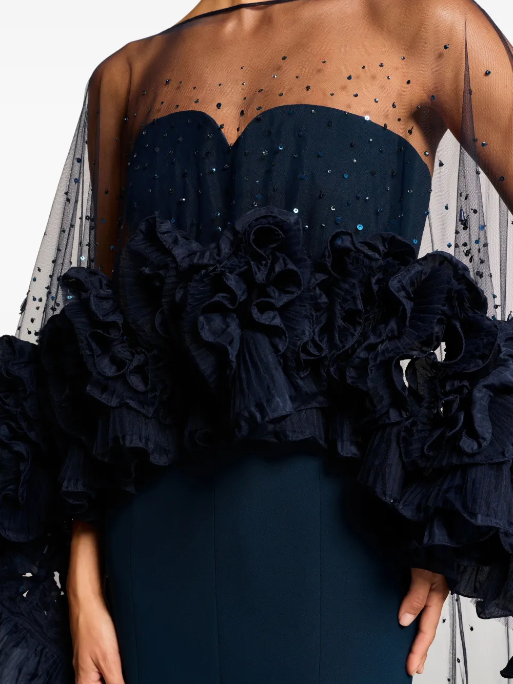 Jenny Packham Ruffle-detailed Maxi Dress In Blue