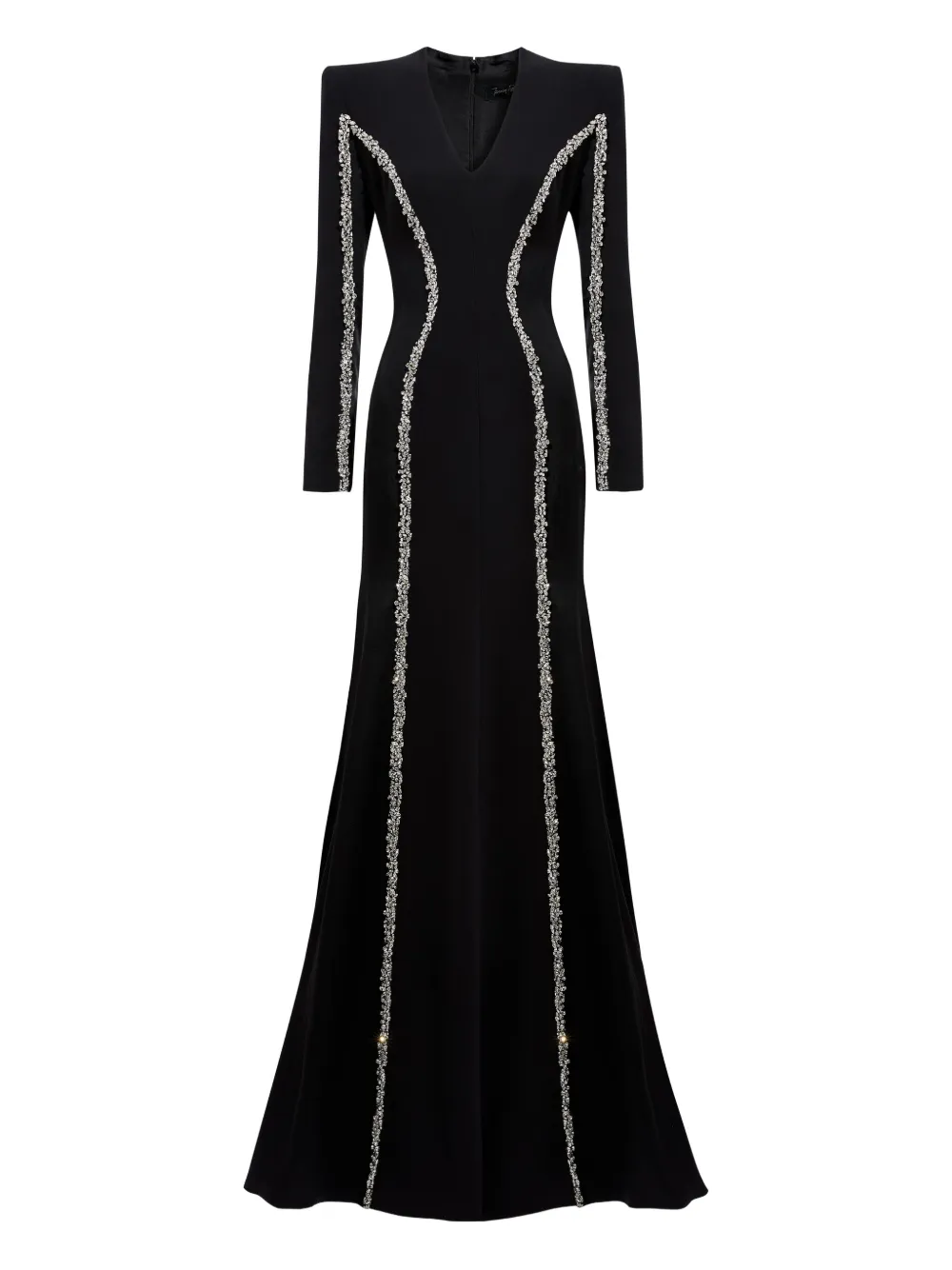 Jenny Packham Embellished Long-sleeve Maxi Dress In Black