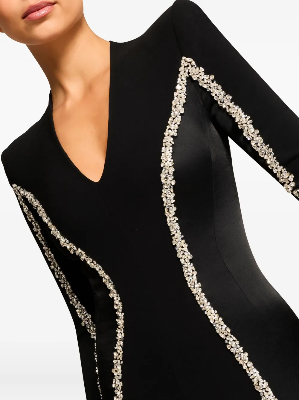 Jenny Packham Embellished Long-sleeve Maxi Dress In Black