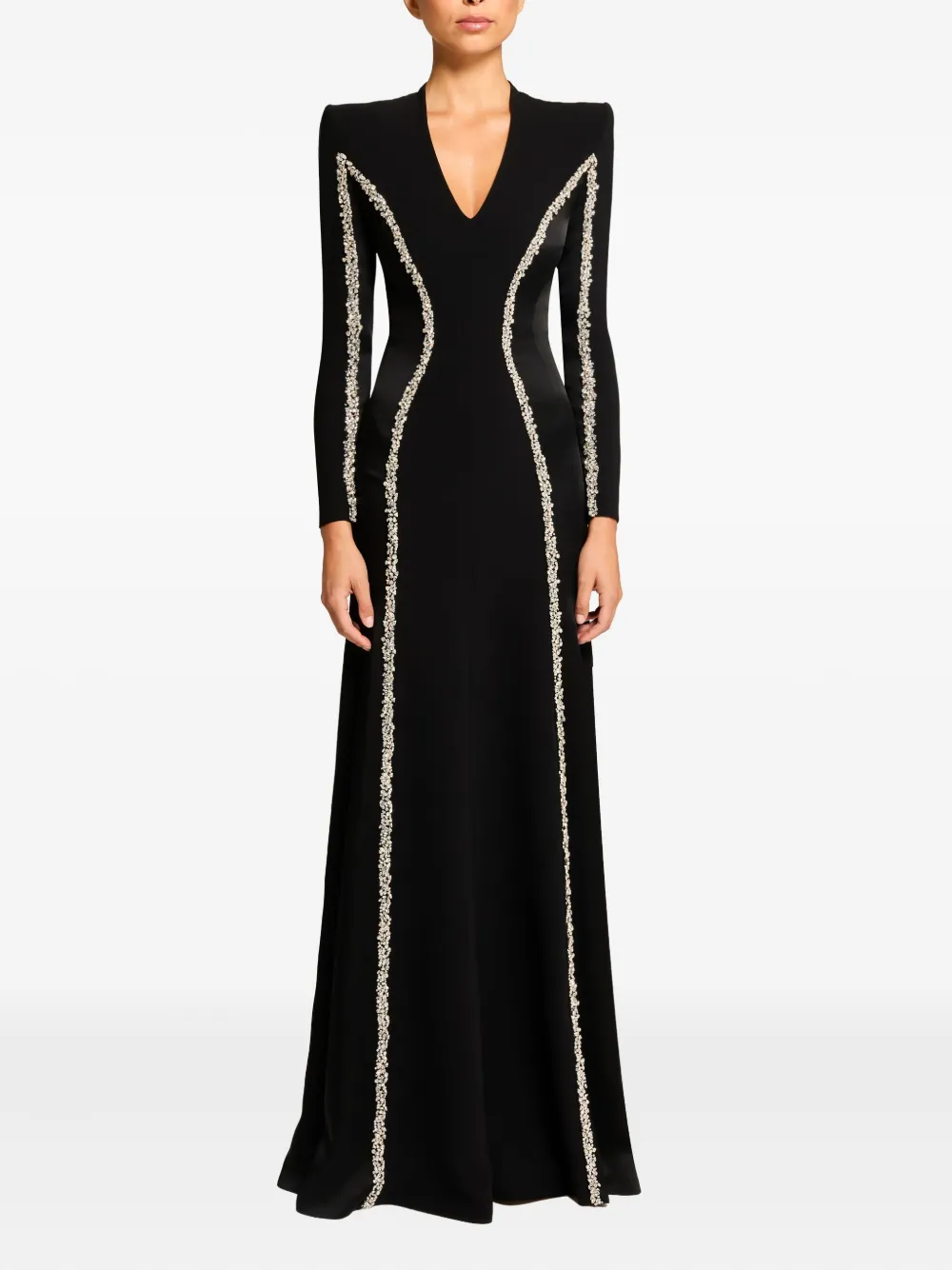 Jenny Packham Embellished Long-sleeve Maxi Dress In Black