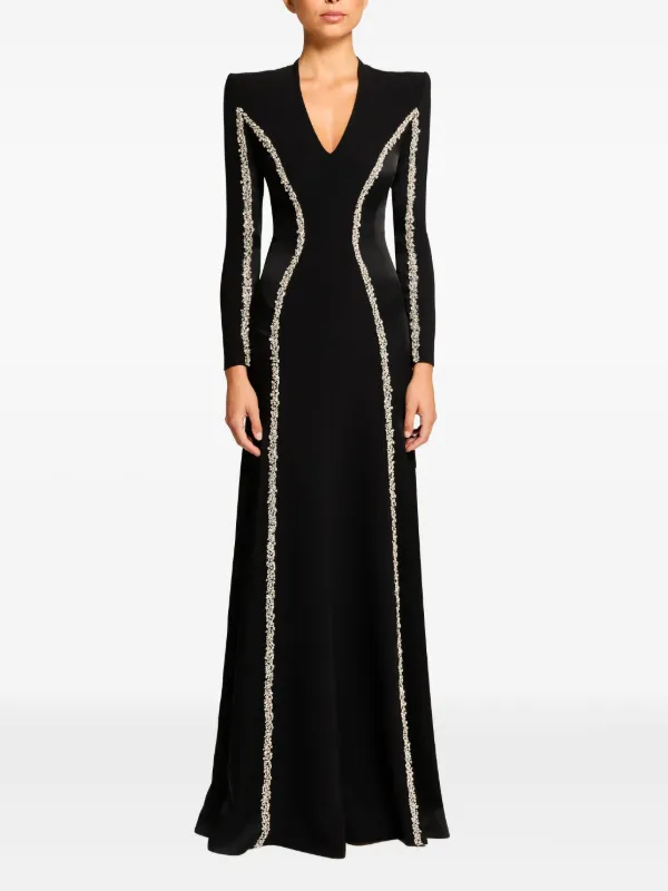 Jenny Packham Embellished Long-Sleeve Maxi Dress - Black