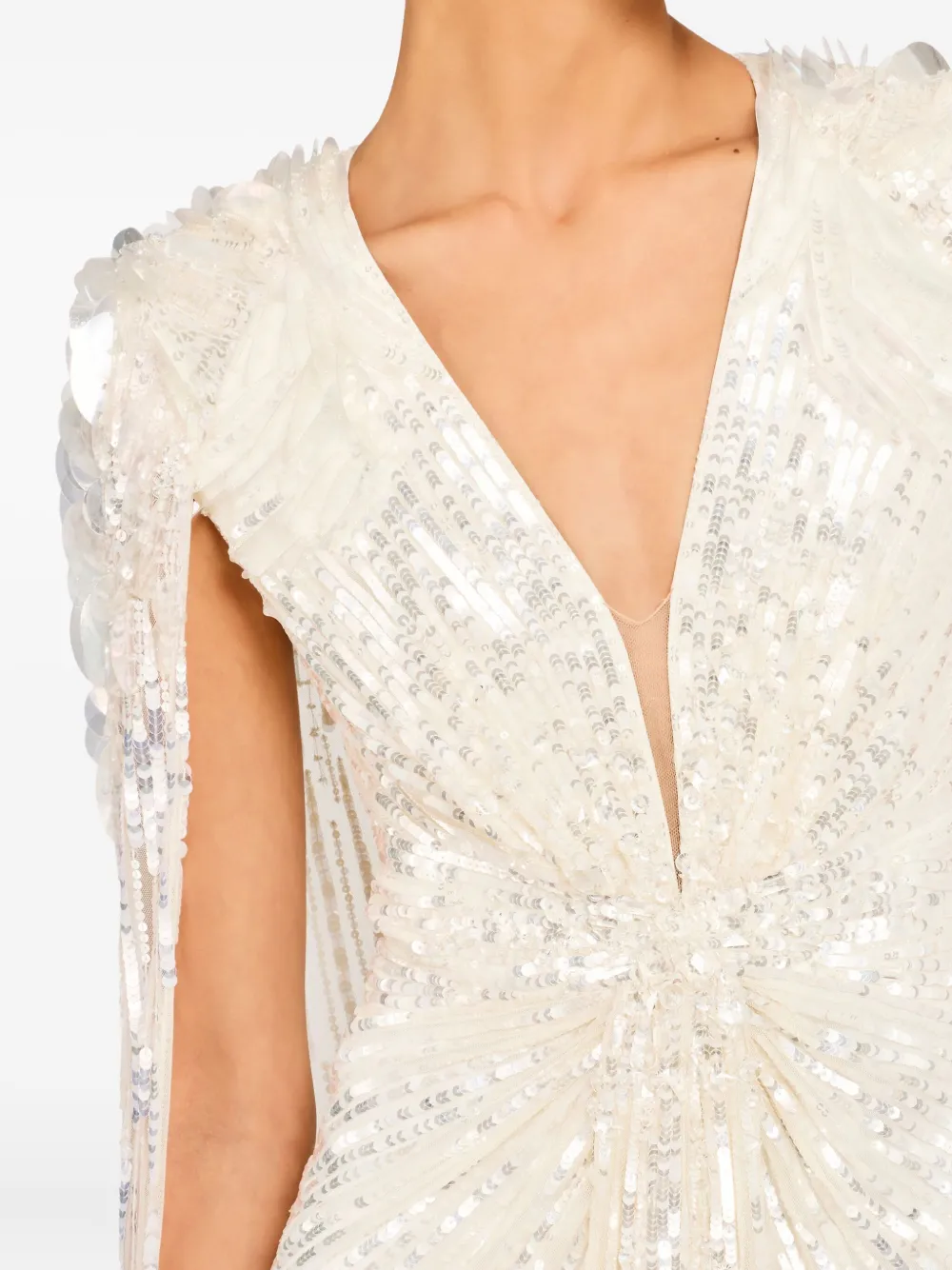 Jenny Packham Goldfinger Sequin-embellished Maxi Dress In Neutral