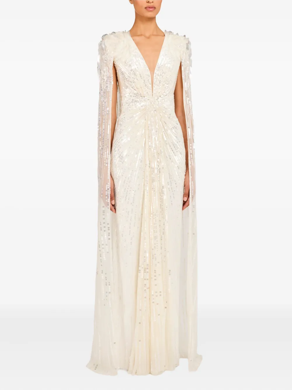 Jenny Packham Goldfinger Sequin-embellished Maxi Dress In Neutral