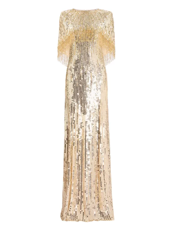 slim fit dress slacks Adoria Sequin Cut Out Maxi Dress / Gold | Meshki main image 1