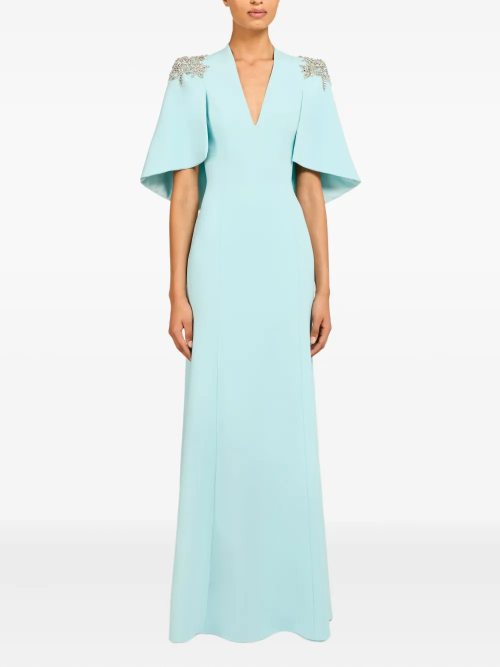 Jenny Packham Rhinestone-embellished Maxi Dress In Blue
