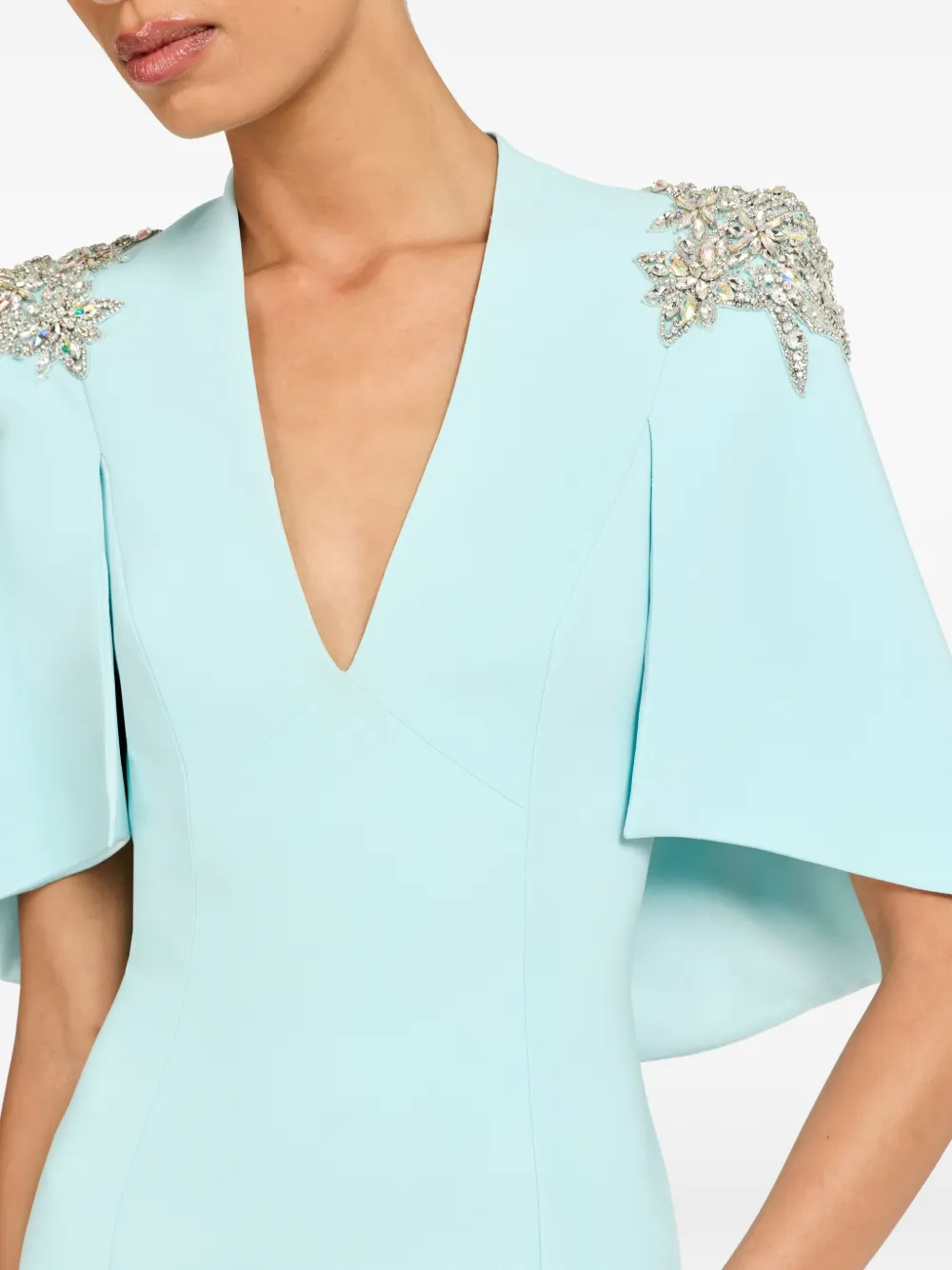 Jenny Packham Rhinestone-embellished Maxi Dress In Blue