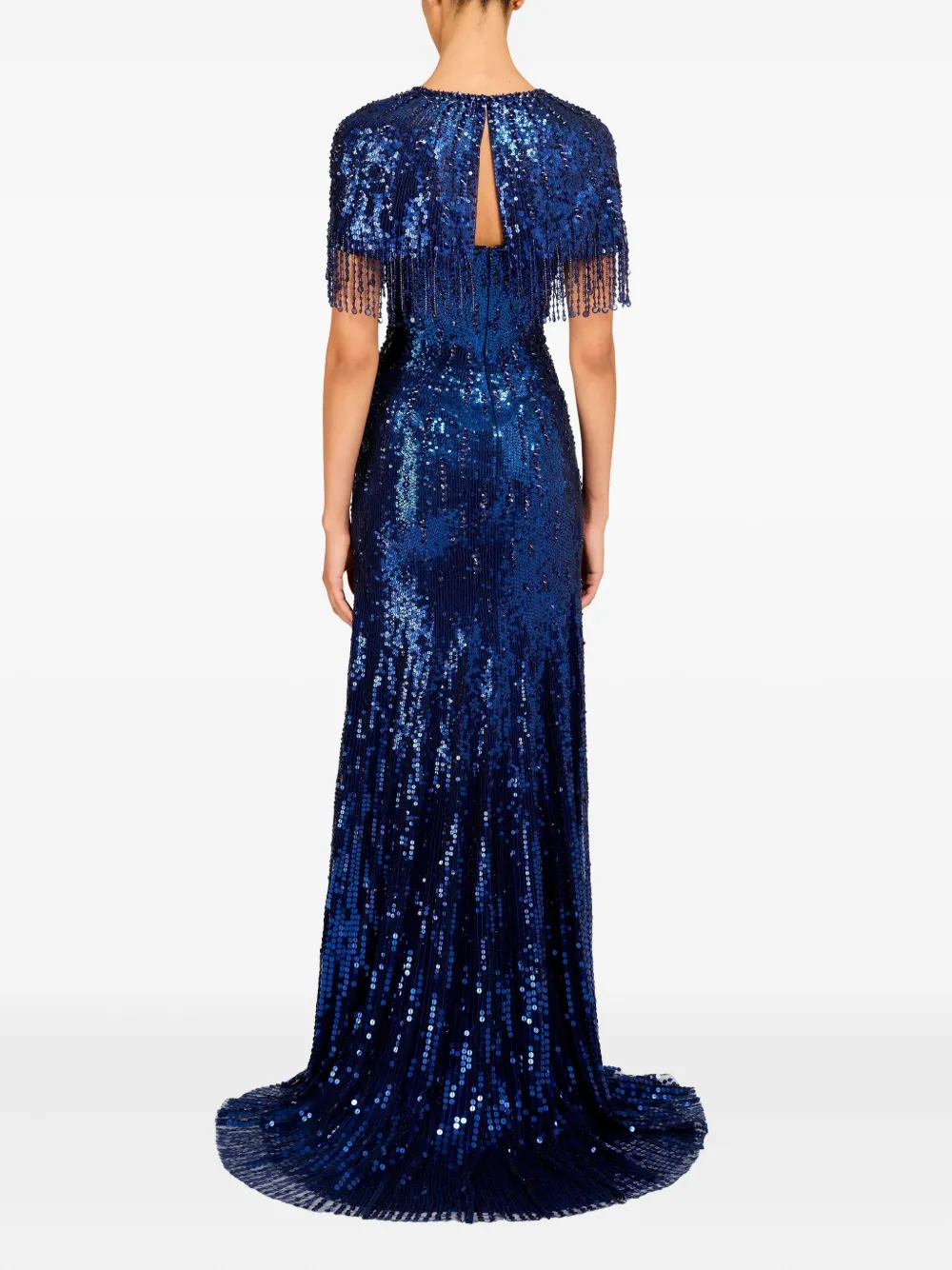 Jenny Packham Sequined Maxi Dress In Blue