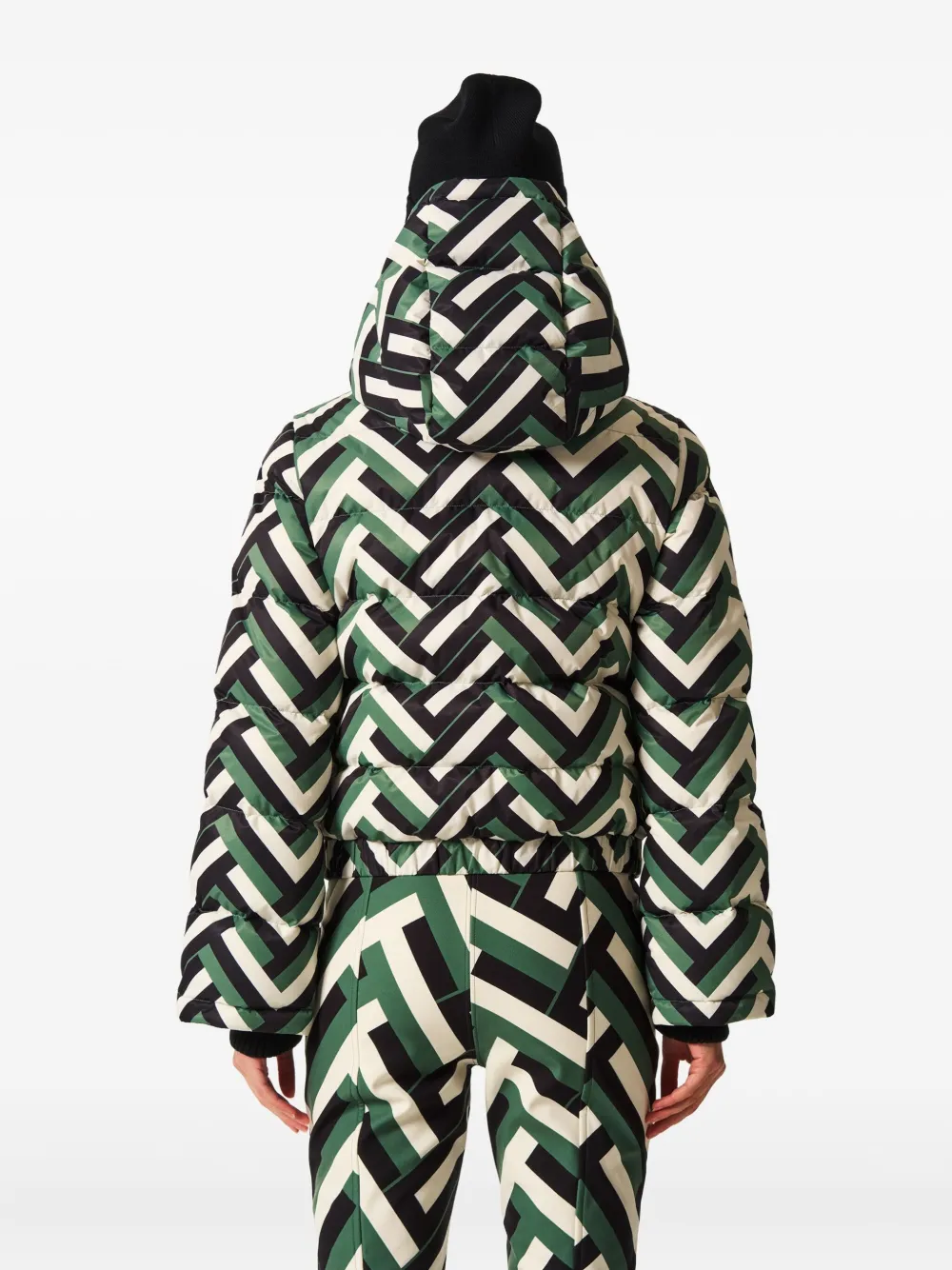 Perfect Moment Polar Flare Quilted Printed Down Ski Jacket In Green