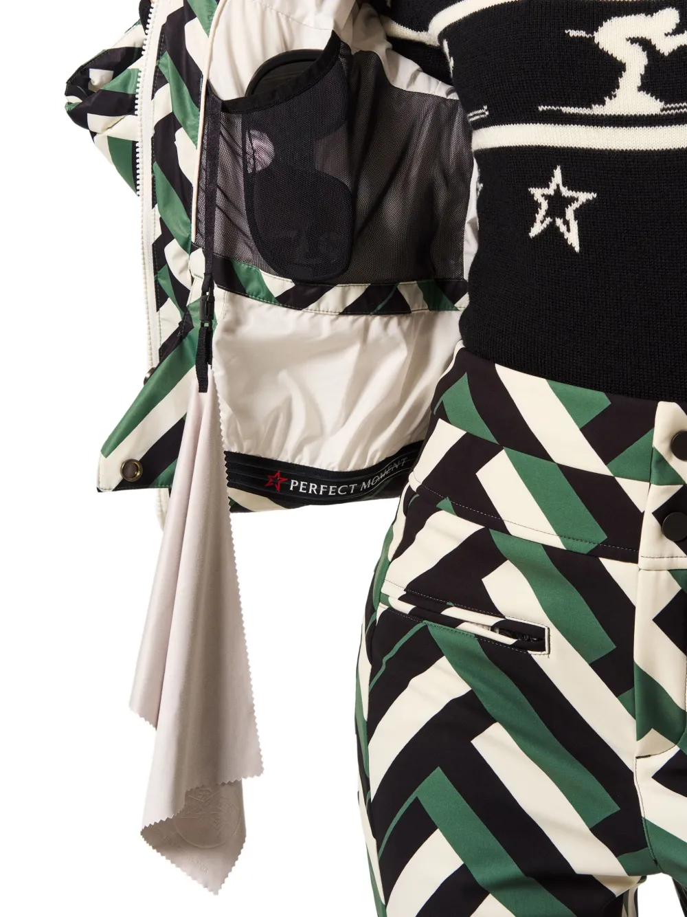 Perfect Moment Polar Flare Quilted Printed Down Ski Jacket In Green