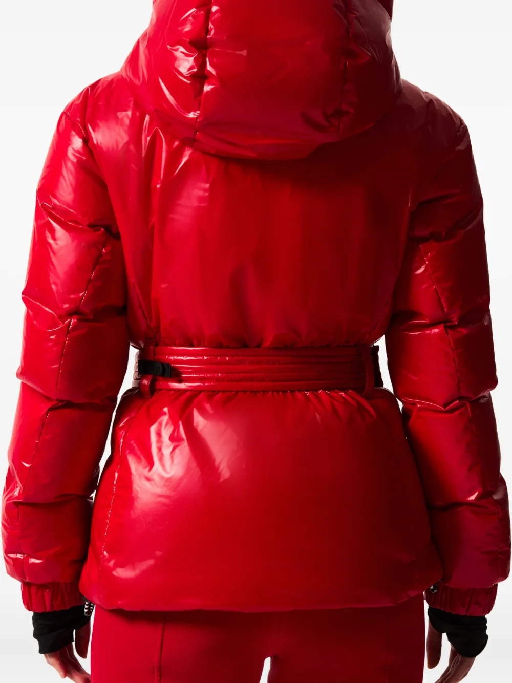 Perfect Moment Candice Hooded Belted Down Ski Jacket In Red