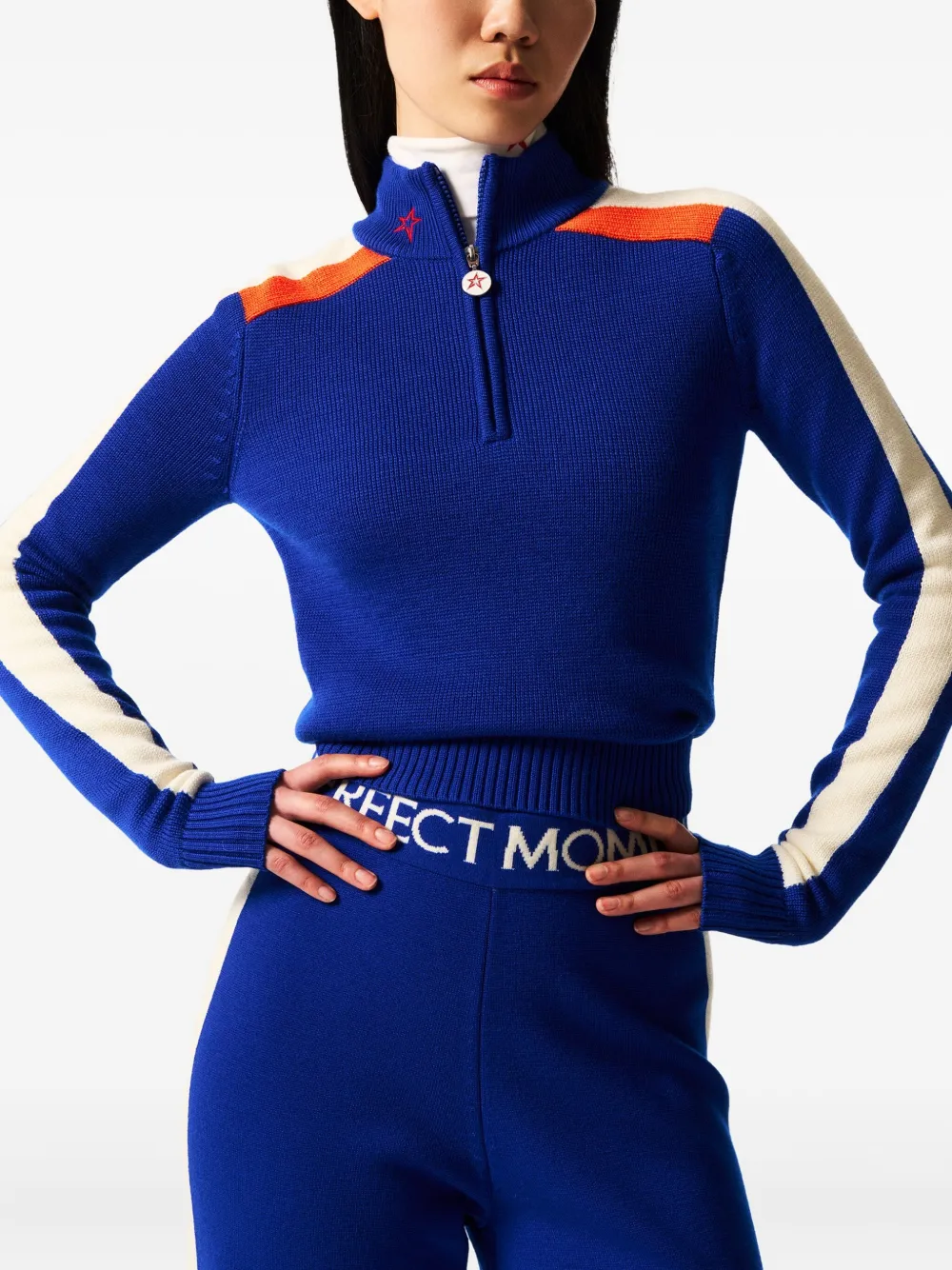 Perfect Moment Stripe-detail Sweater In Blue