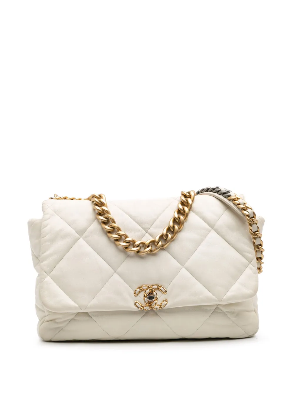 CHANEL Pre-Owned 2019 フラップ 19 ラムスキン サッチェルバッグ マキシ - ホワイト CHANEL Pre-Owned 2019 フラップ 19 ラムスキン サッチェルバッグ マキシ - ホワイト