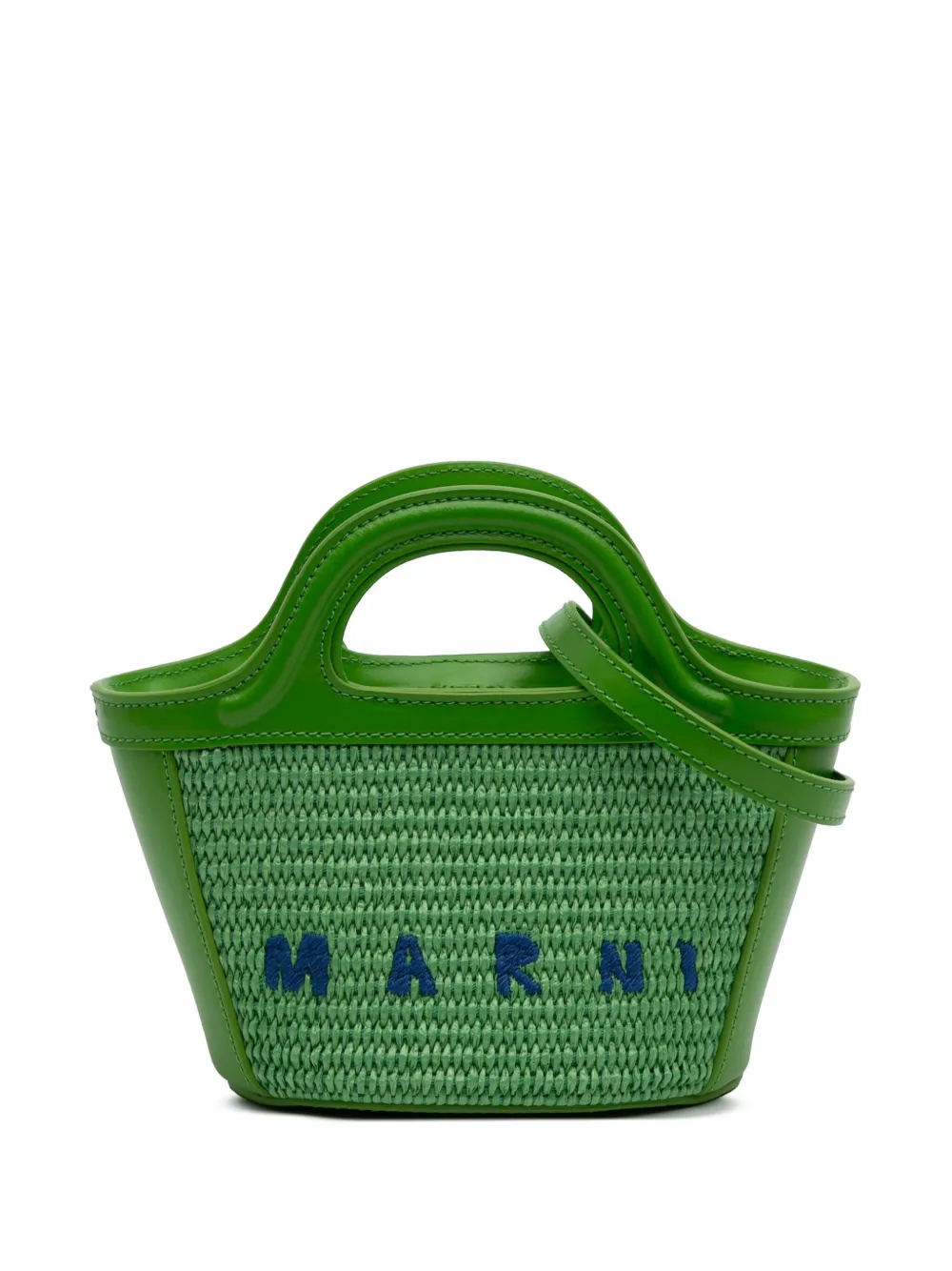 Marni Pre-Owned 2015-2025 マイクロ レザー&ラフィア コットン エンブロイダリー トロピカリア サッチェルバッグ Marni Pre-Owned 2015-2025 マイクロ レザー&ラフィア コットン エンブロイダリー トロピカリア サッチェルバッグ